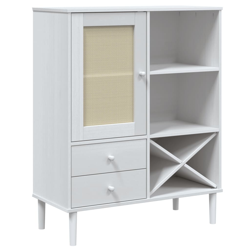 Highboard SENJA Rattan-Optik Weiß 90x40x112 cm Kiefernholz