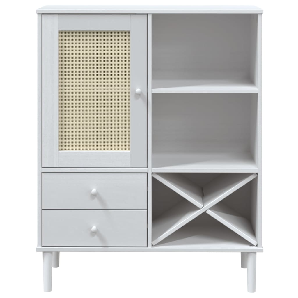 Highboard SENJA Rattan-Optik Weiß 90x40x112 cm Kiefernholz