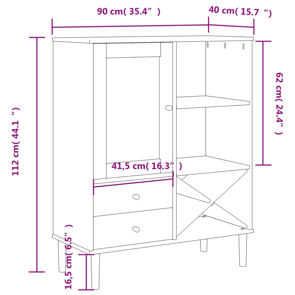 Highboard SENJA Rattan-Optik Weiß 90x40x112 cm Kiefernholz