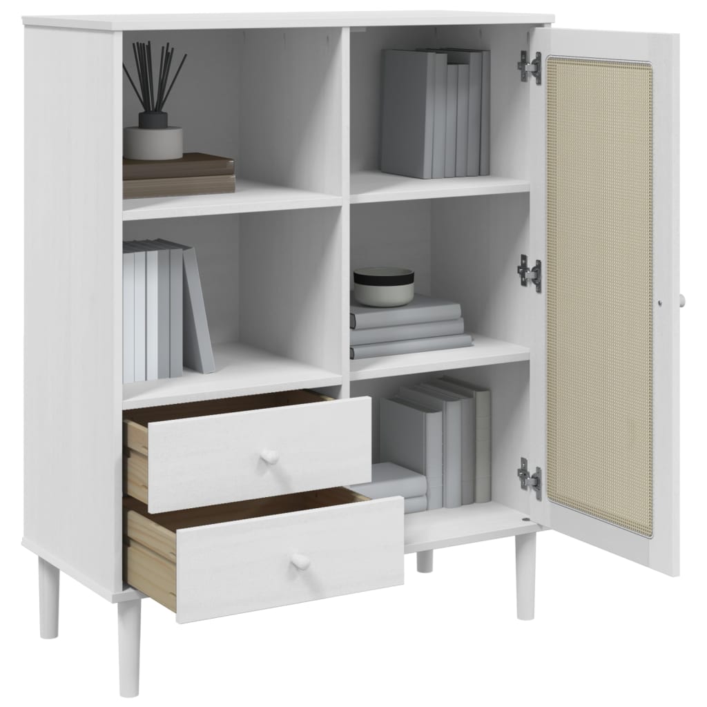 Highboard SENJA Rattan-Optik Weiß 90x40x112 cm Kiefernholz