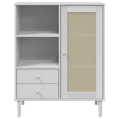Highboard SENJA Rattan-Optik Weiß 90x40x112 cm Kiefernholz