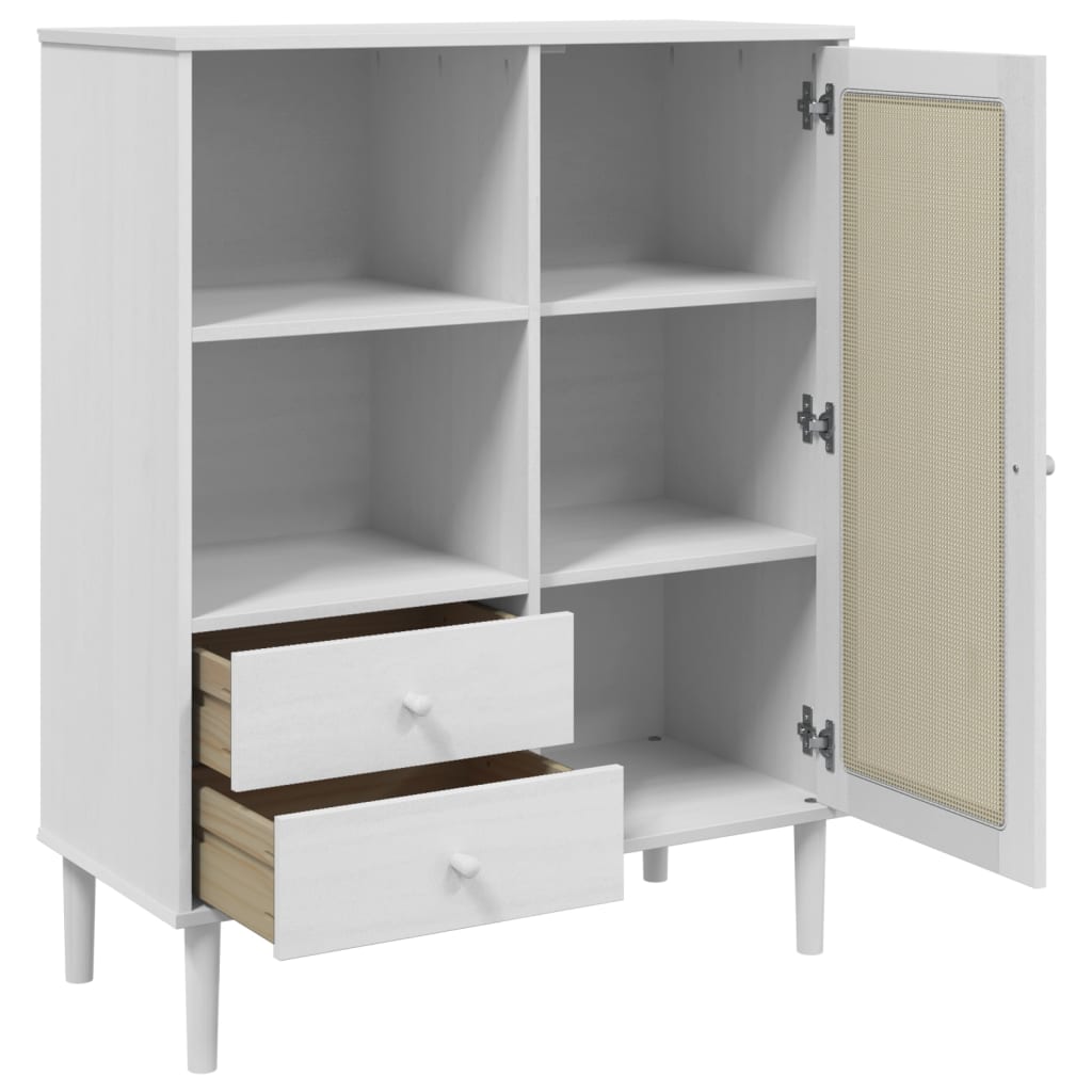 Highboard SENJA Rattan-Optik Weiß 90x40x112 cm Kiefernholz