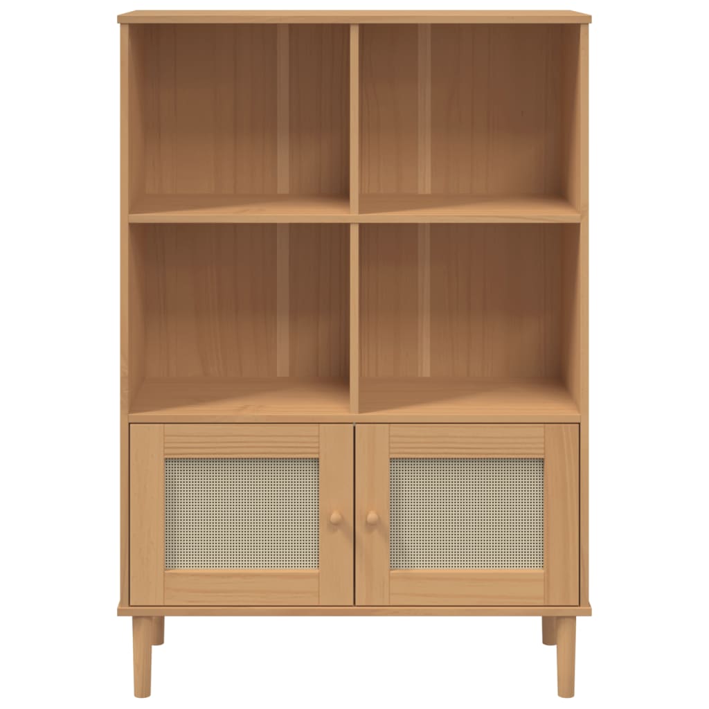 Bücherschrank SENJA Rattan-Look Braun 90x35x130 cm Kiefernholz