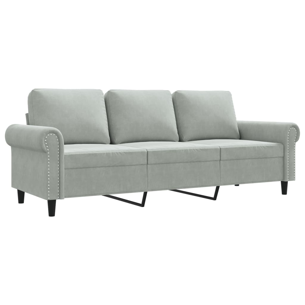 Canapé 3 places gris clair 180 cm velours
