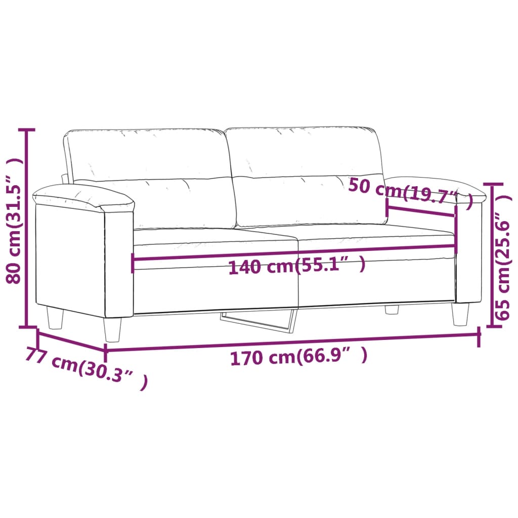 Canapé 2 places crème 140 cm tissu microfibre