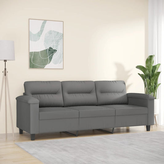 Canapé 3 places gris foncé 180 cm tissu microfibre