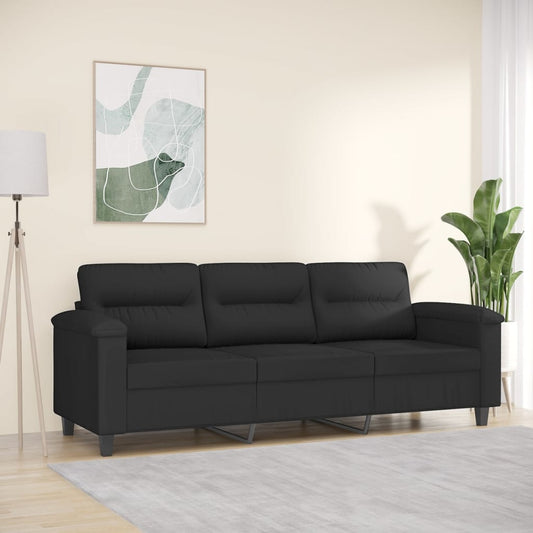 Canapé 3 places noir 180 cm tissu microfibre