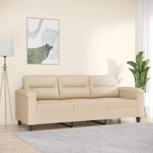 Canapé 3 places crème 180 cm tissu microfibre