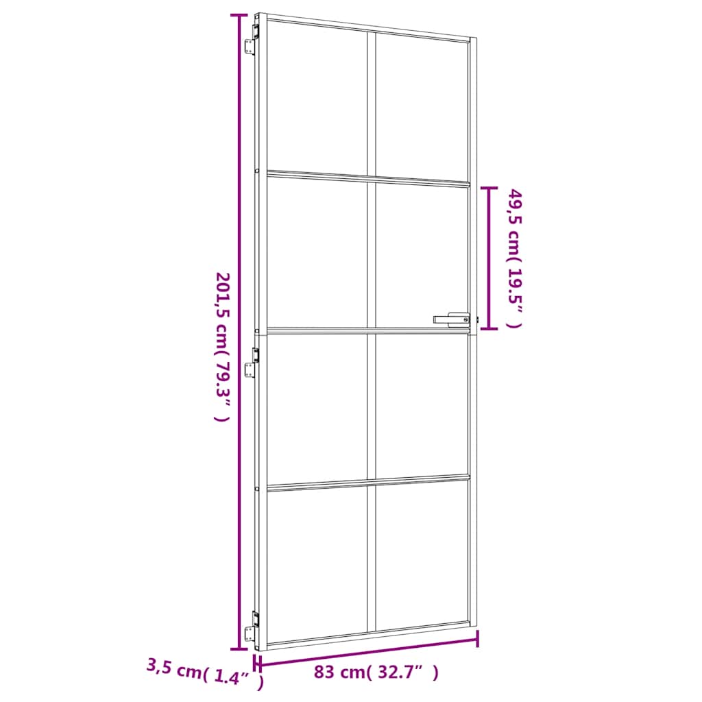 Innentür Schlank Golden 83x201,5 cm Hartglas und Aluminium