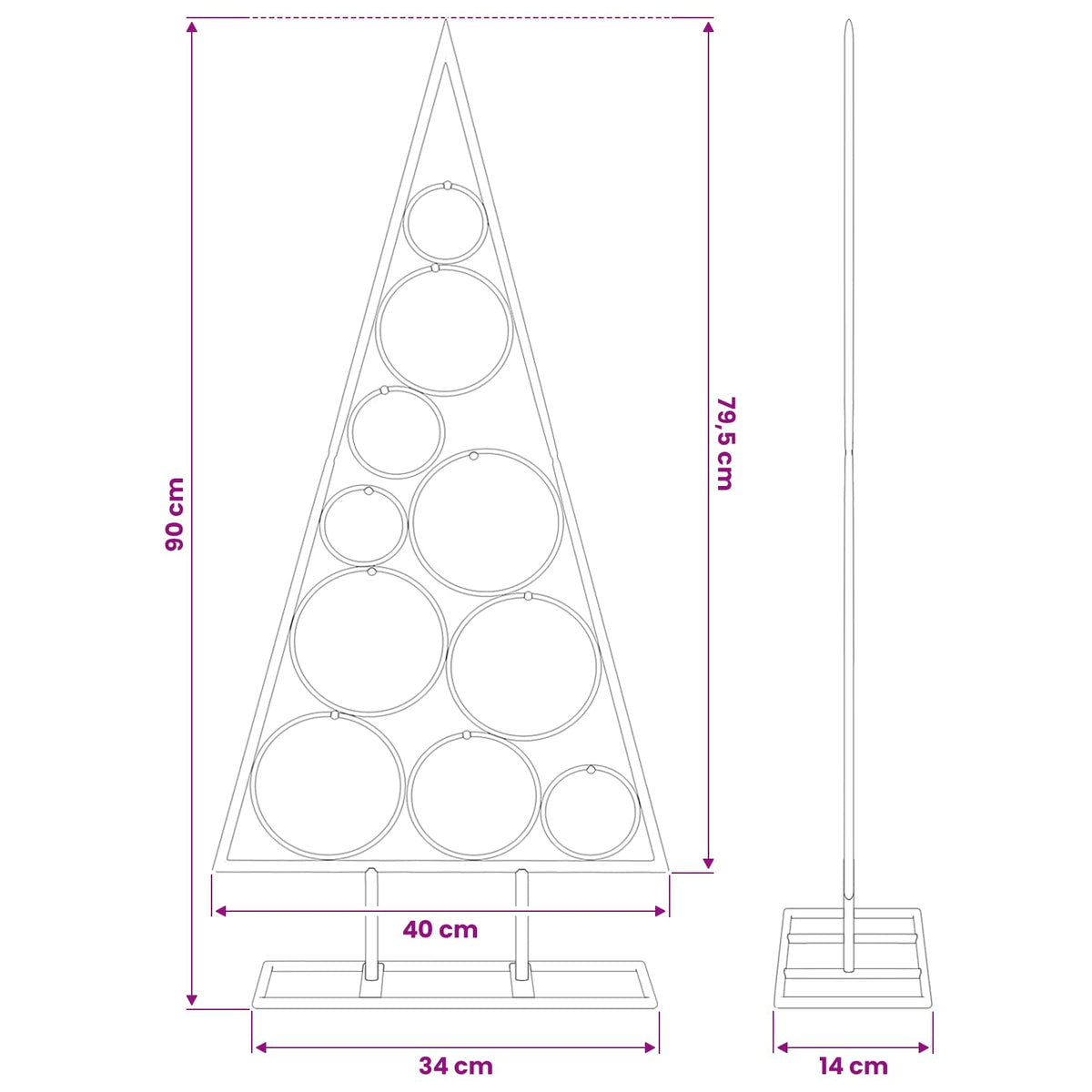Metall-Weihnachtsbaum für Dekorationen Schwarz 90 cm