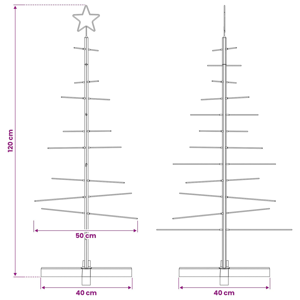 Weihnachtsbaum Metall mit Holzständer Schwarz 120 cm