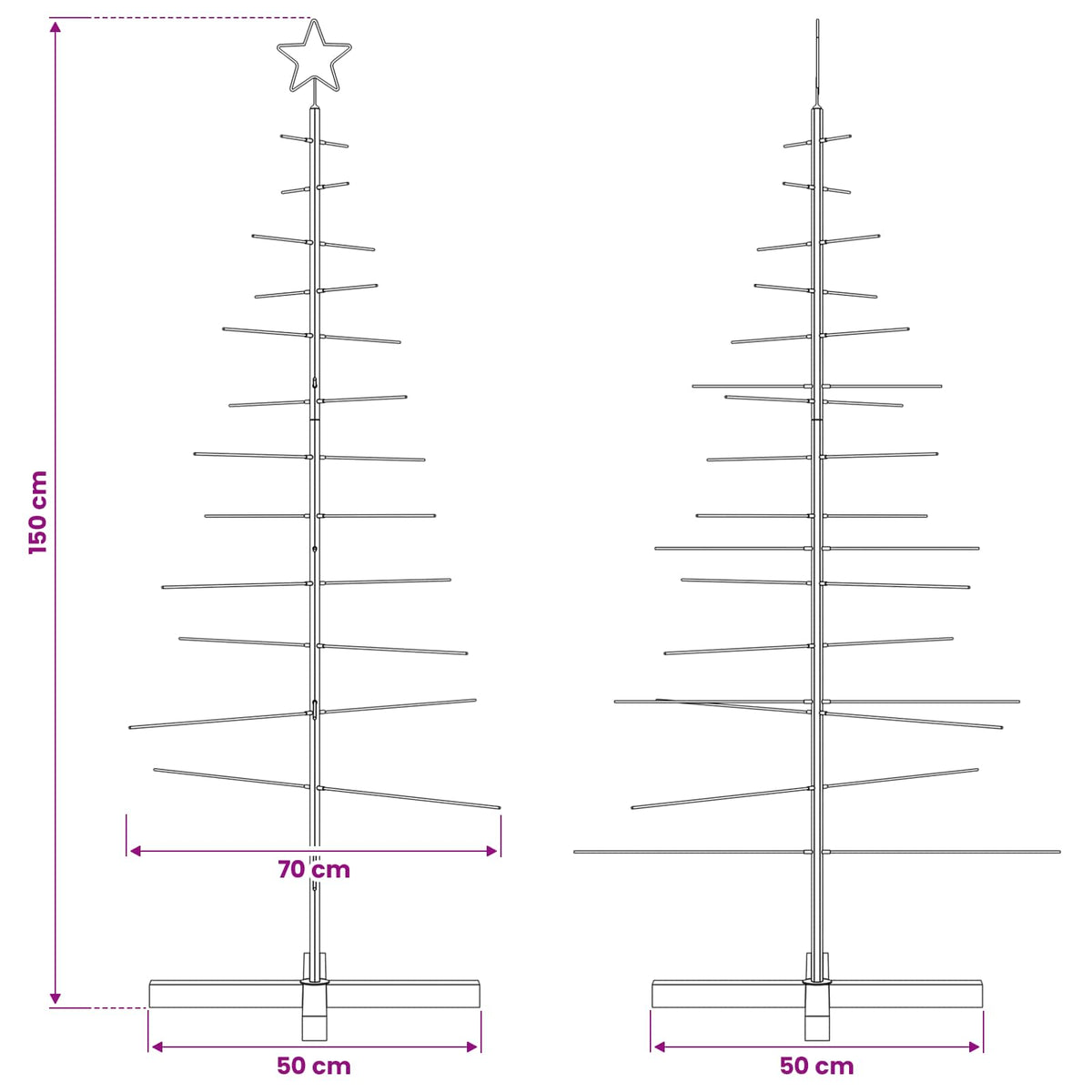 Weihnachtsbaum Metall mit Holzständer Schwarz 150 cm