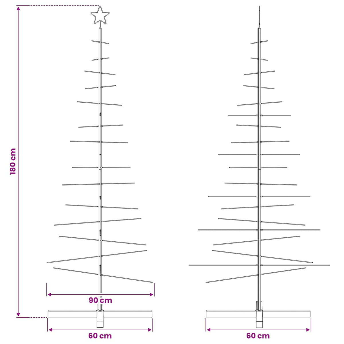 Weihnachtsbaum Metall mit Holzständer Schwarz 180 cm