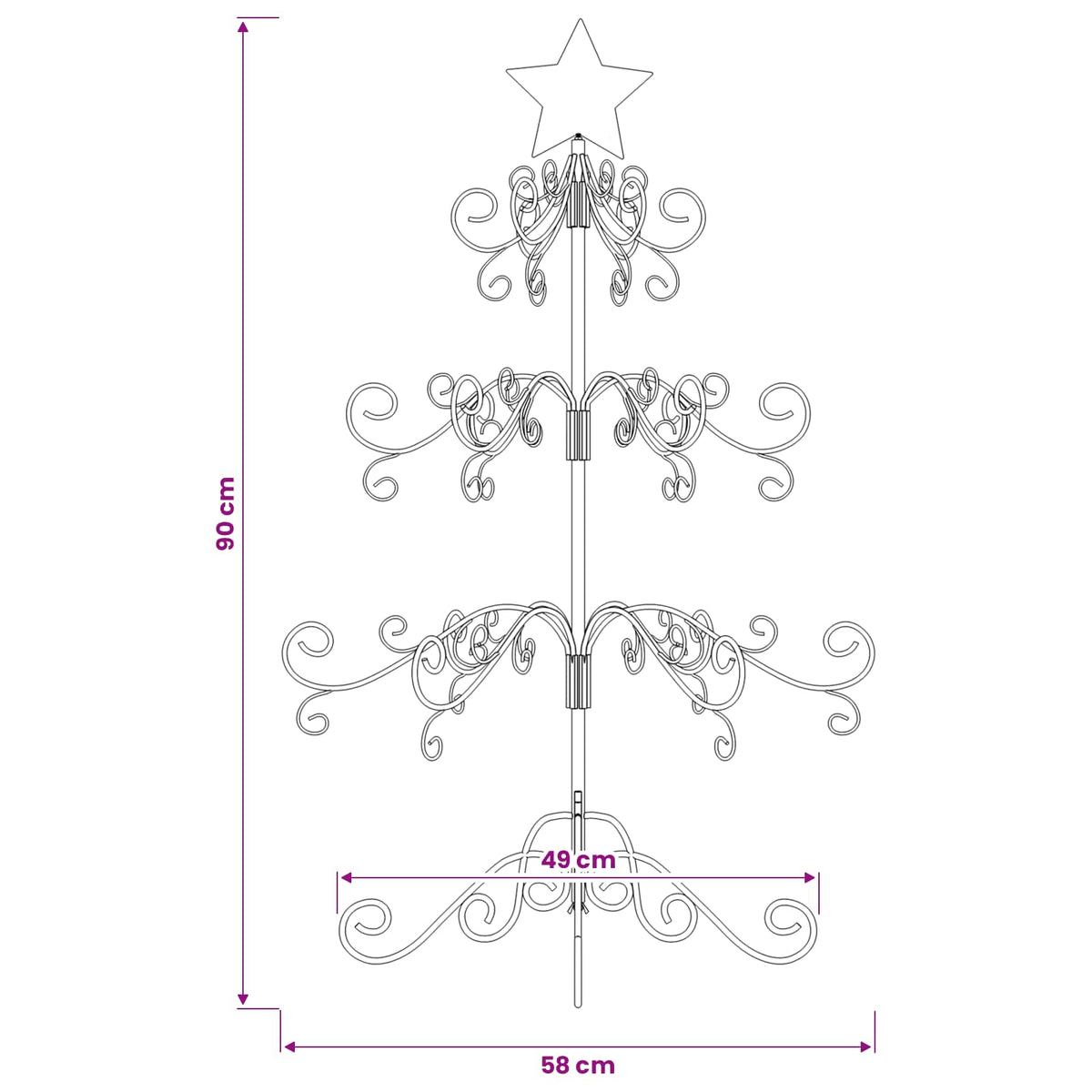 Metall-Weihnachtsbaum für Dekorationen Schwarz 90 cm