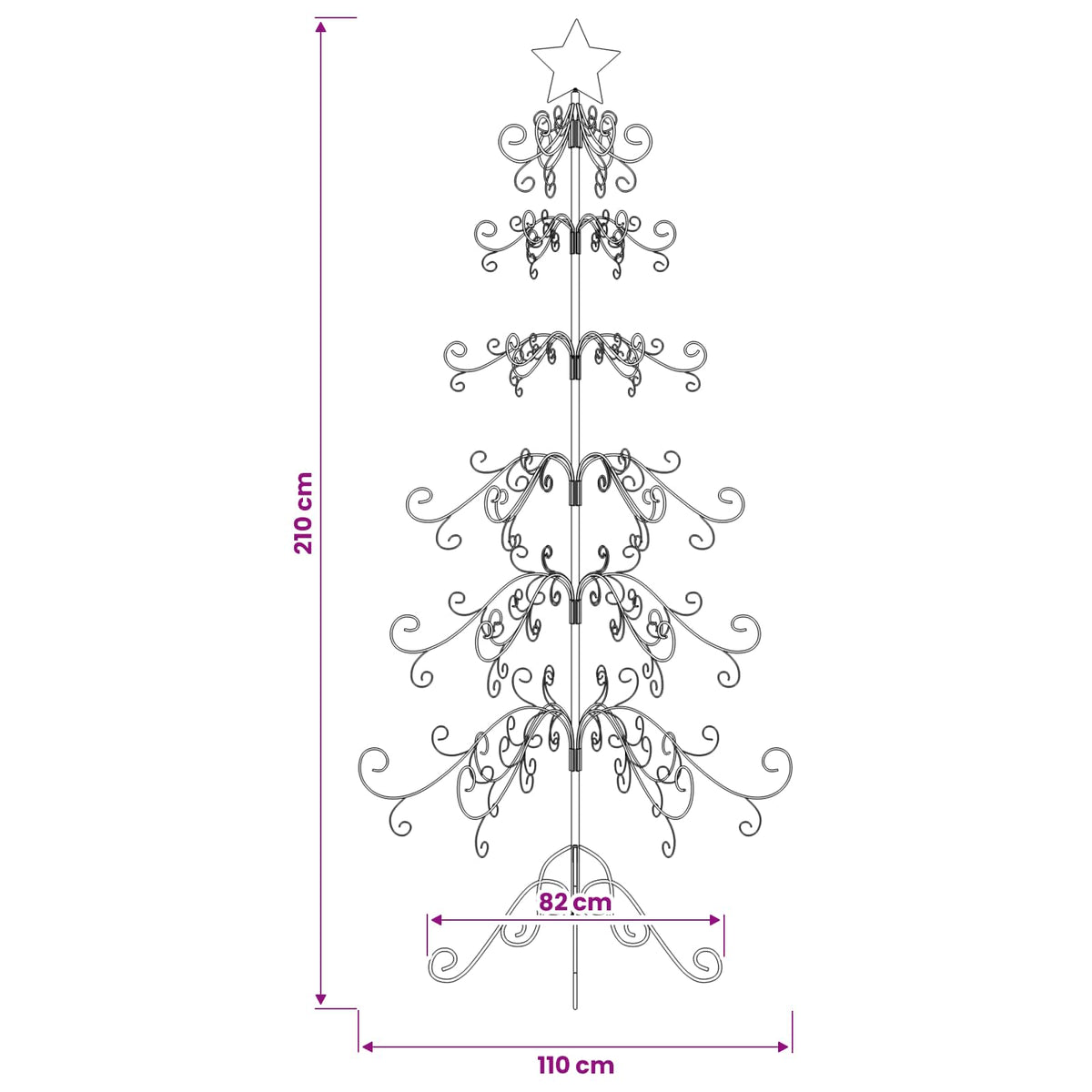 Metall-Weihnachtsbaum für Dekorationen Schwarz 215 cm