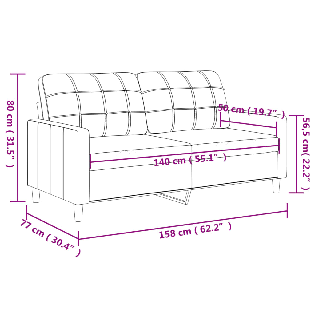 Canapé 2 places tissu gris clair 140 cm