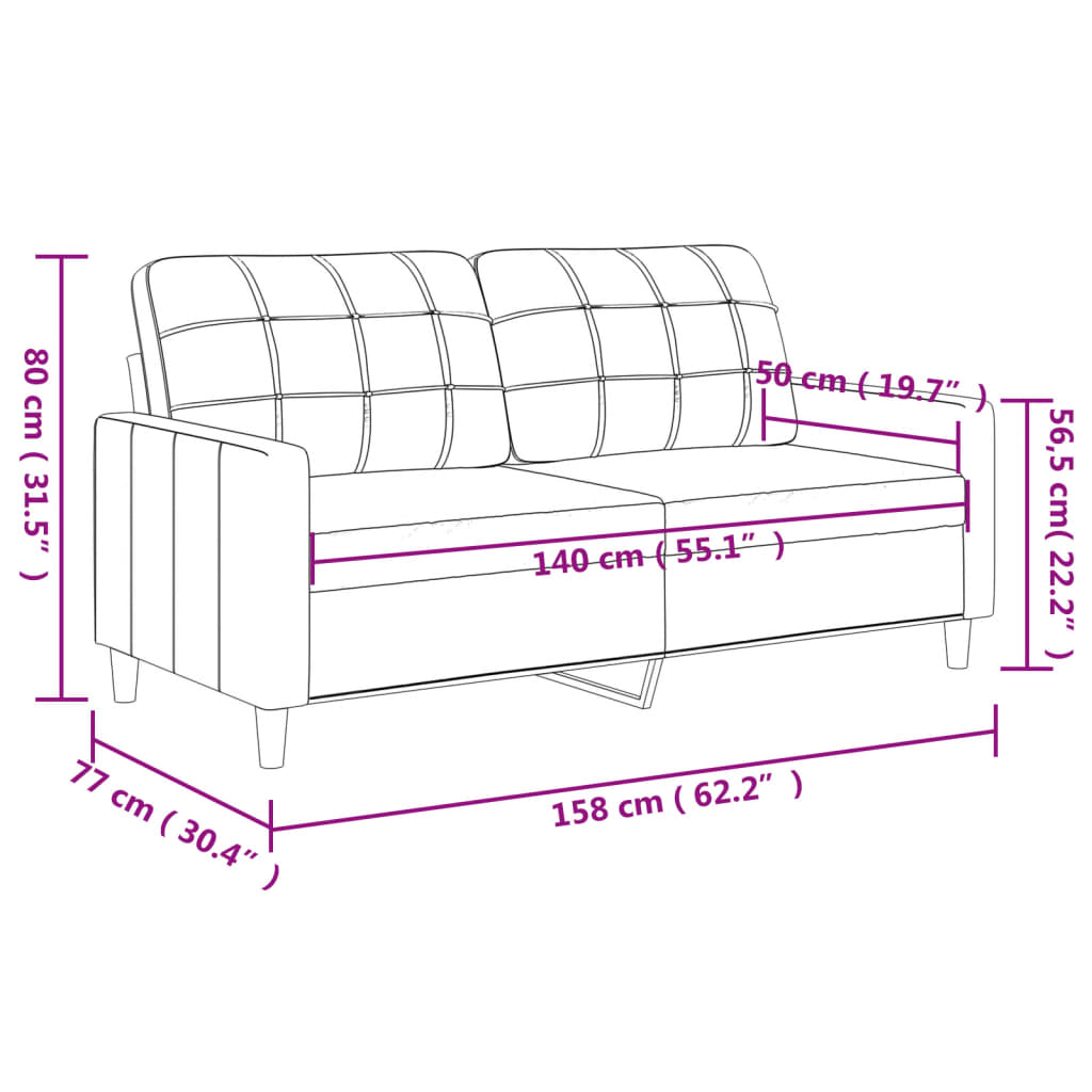 Canapé 2 places tissu marron 140 cm