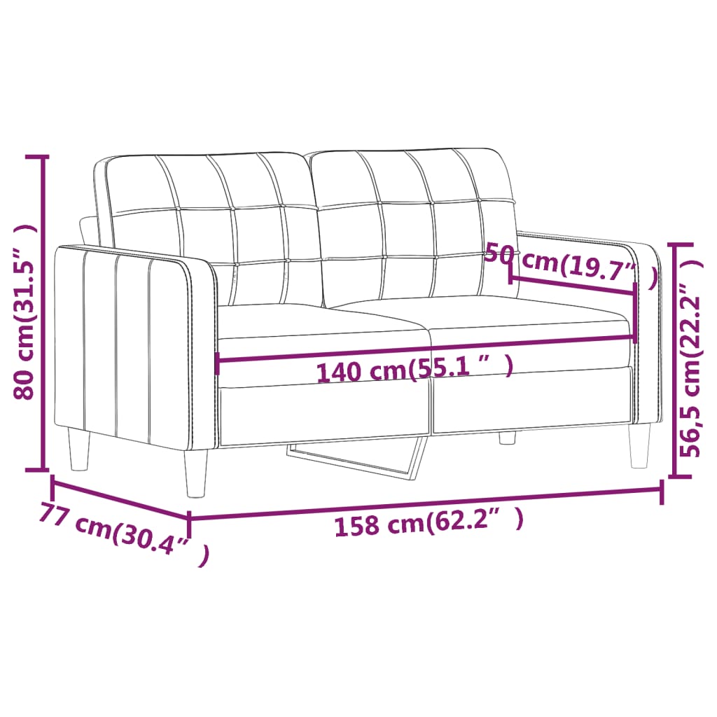 Canapé 2 places tissu rouge vin 140 cm