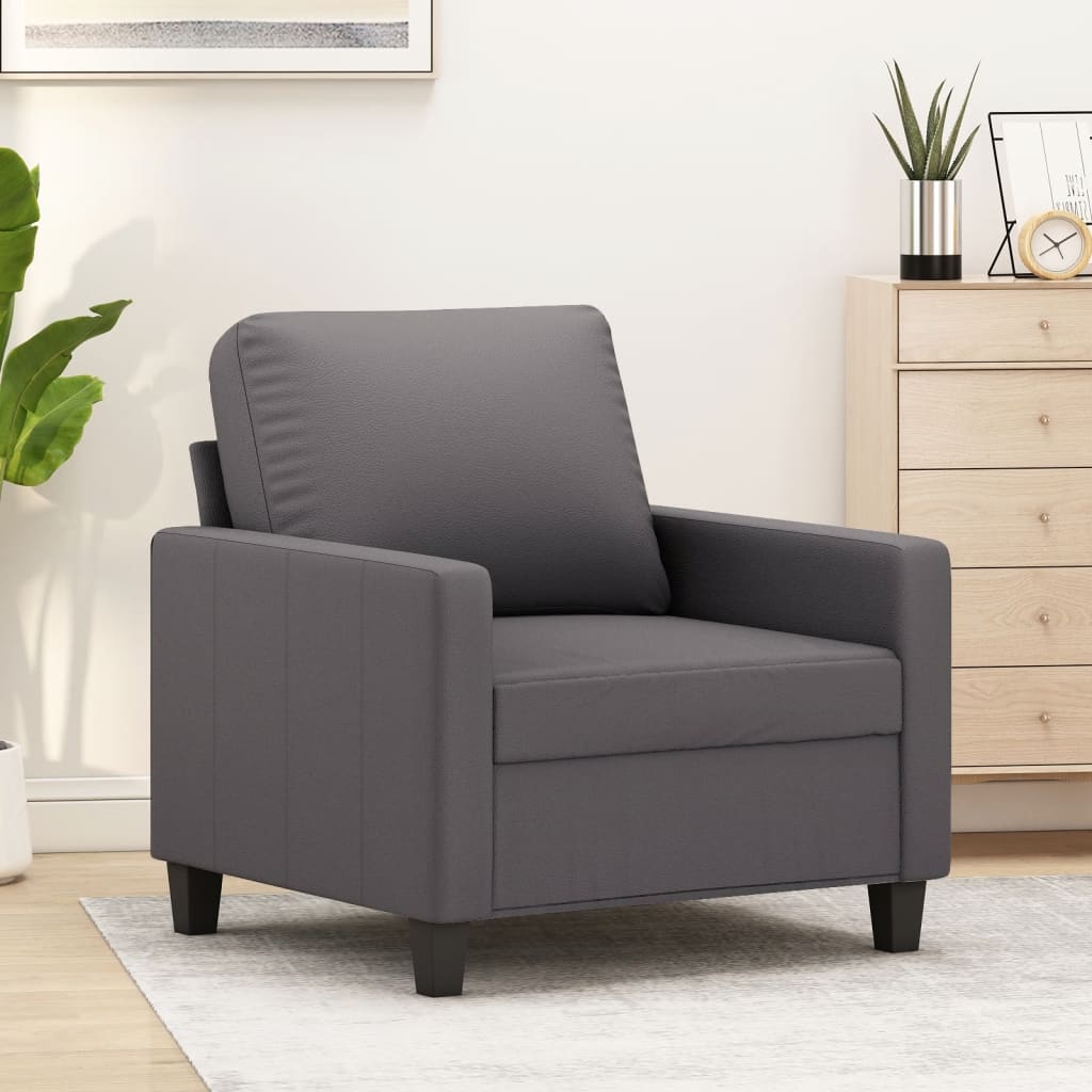 Fauteuil gris 60 cm simili cuir