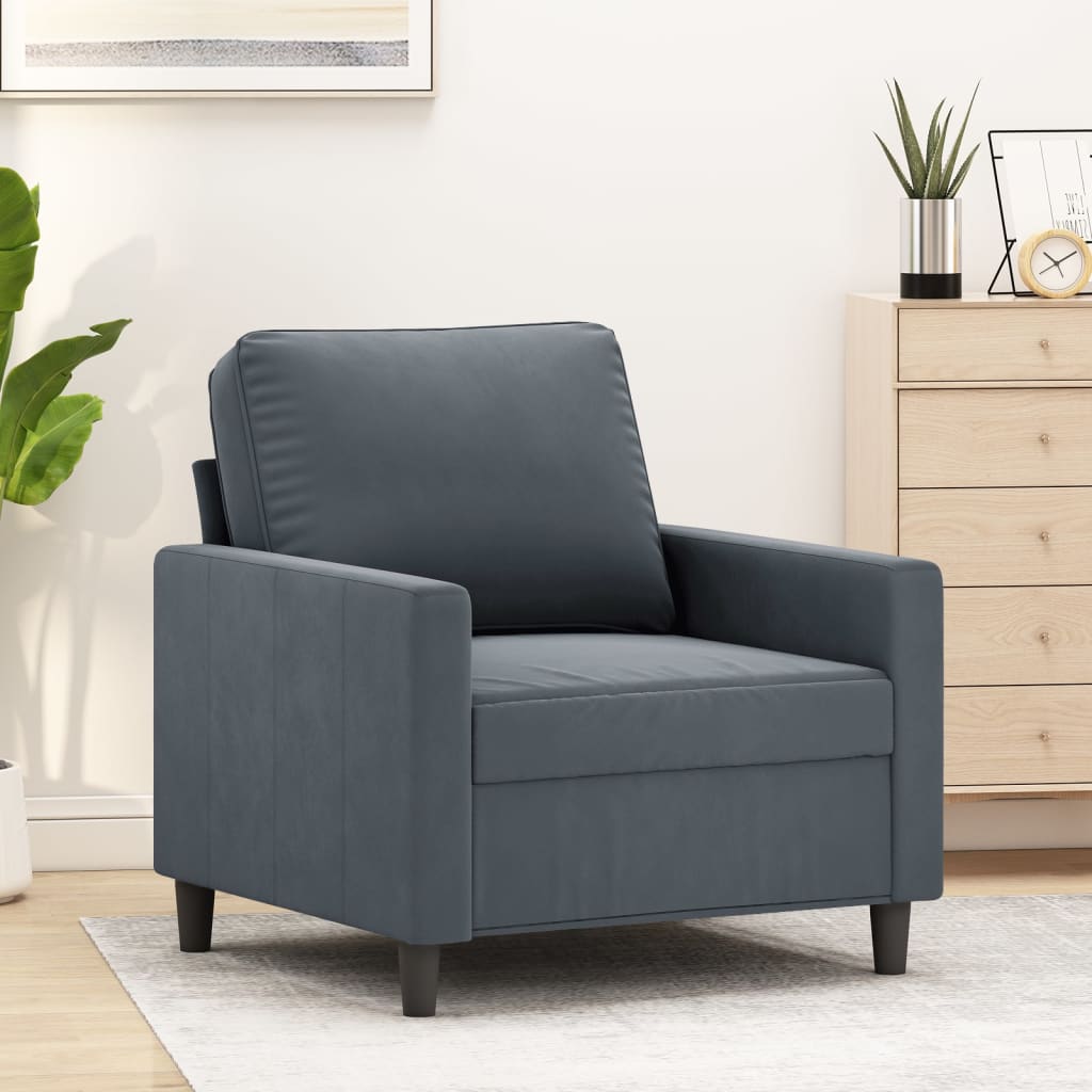 Fauteuil gris foncé 60 cm velours