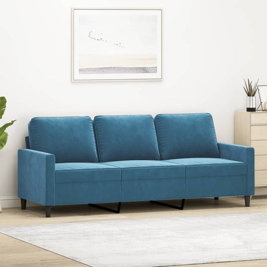 Canapé 3 places velours bleu 180 cm