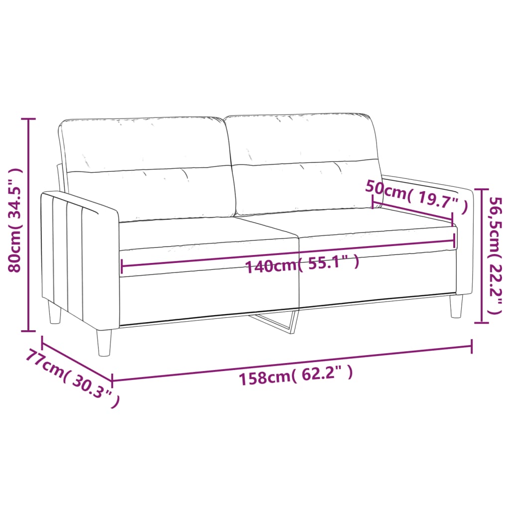 Canapé 2 places tissu gris foncé 140 cm