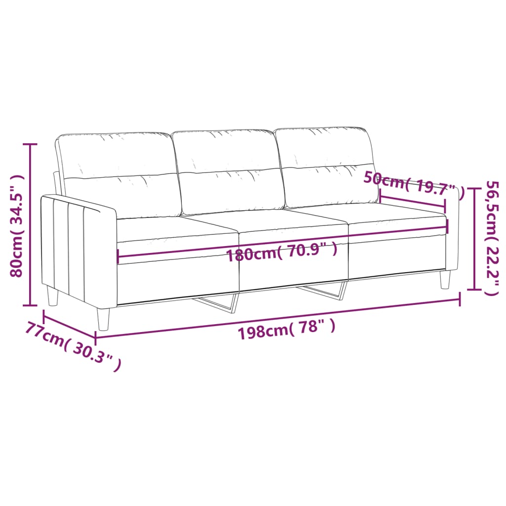 Canapé 3 places tissu gris foncé 180 cm
