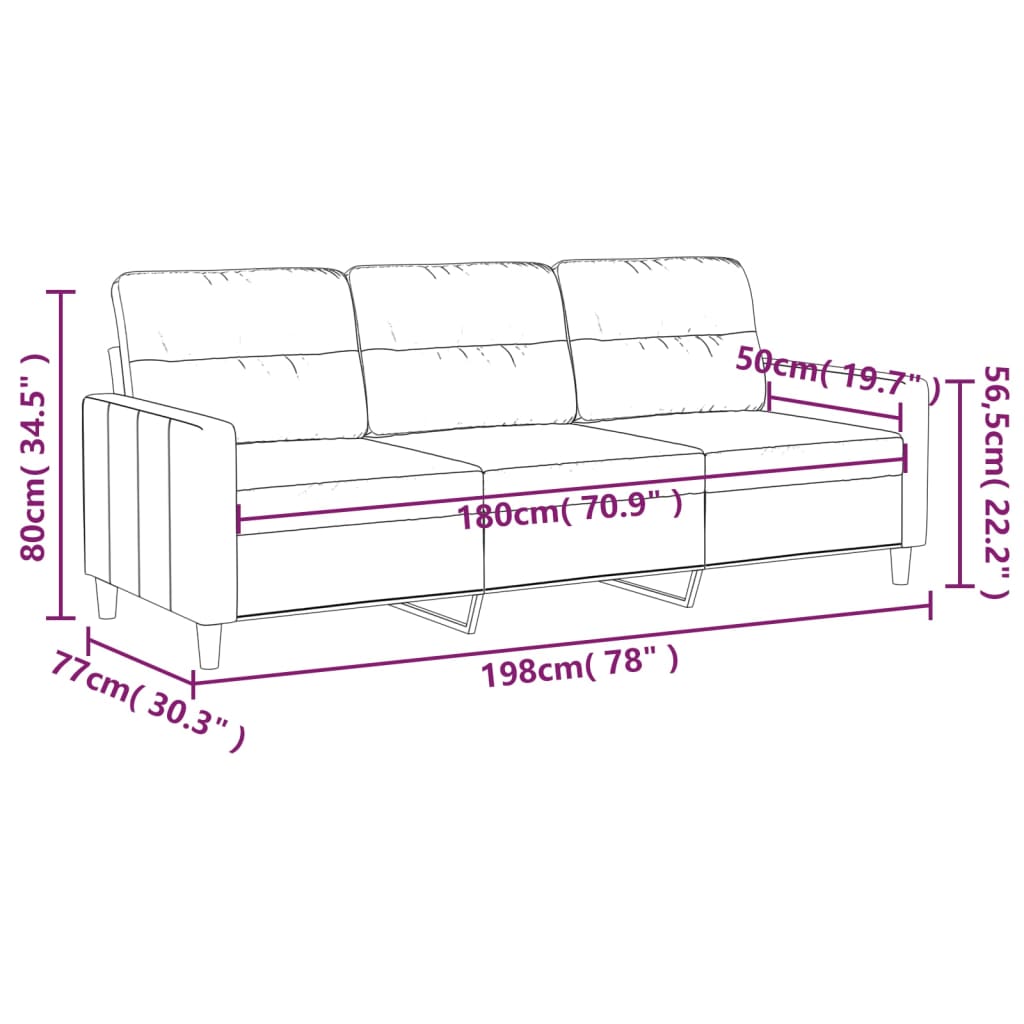 3-Sitzer-Sofa Creme 180 cm Stoff