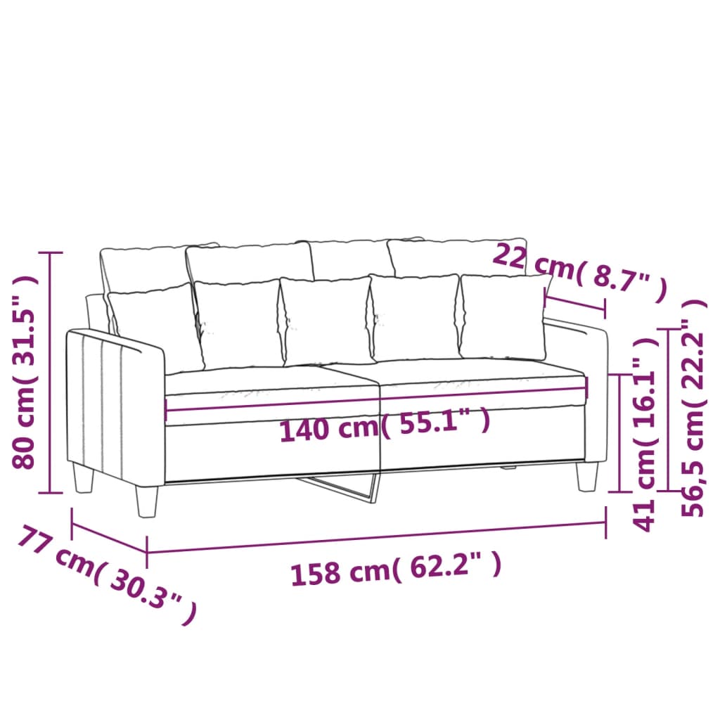 Canapé 2 places tissu gris clair 140 cm