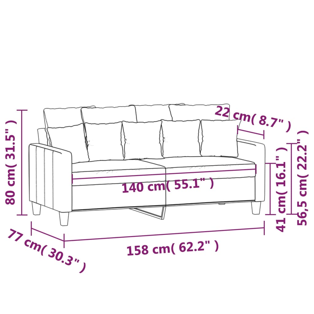 Canapé 2 places tissu marron 140 cm