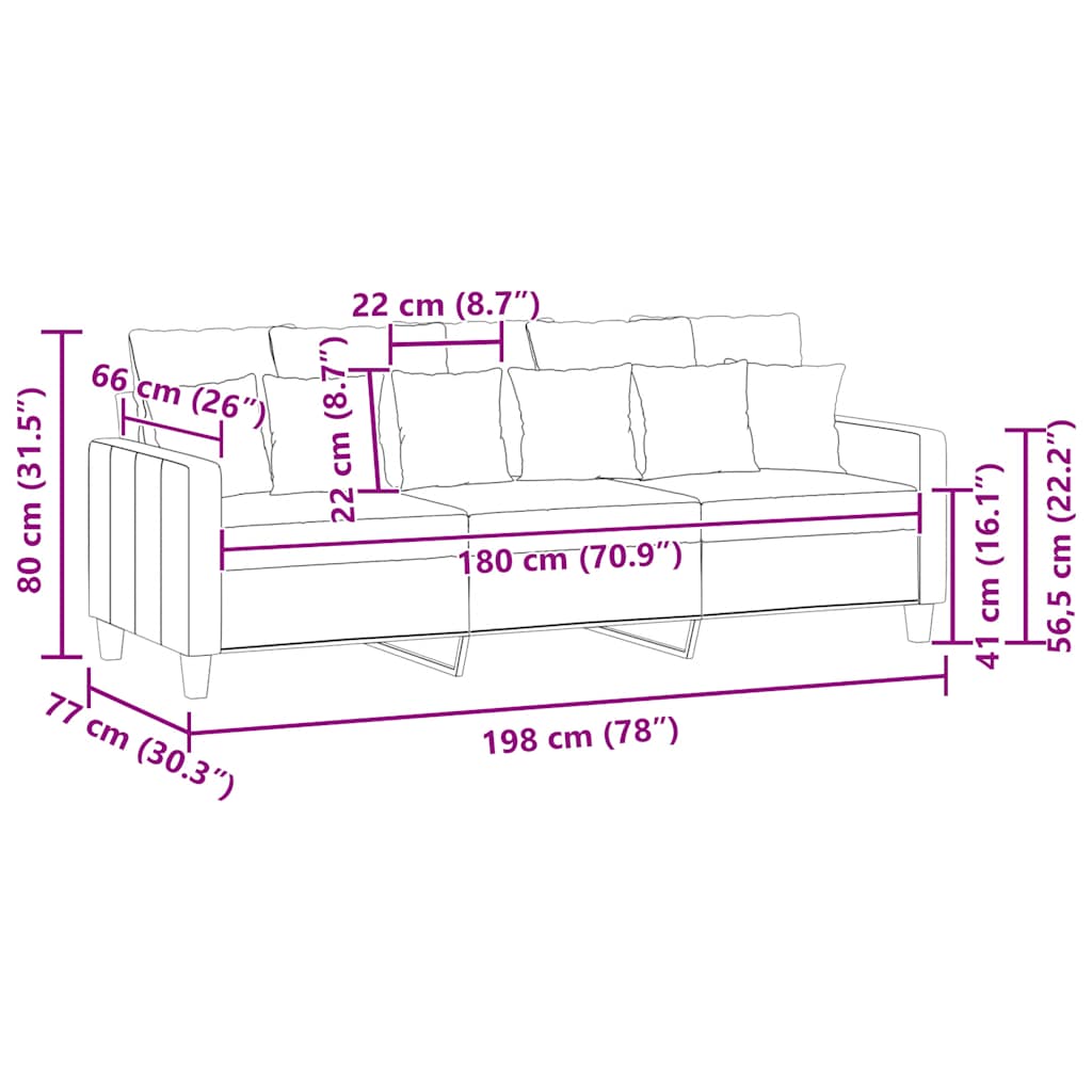 3-Sitzer-Sofa Dunkelgrau 180 cm Stoff