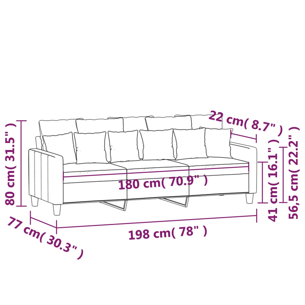 3-Sitzer-Sofa Schwarz 180 cm Stoff