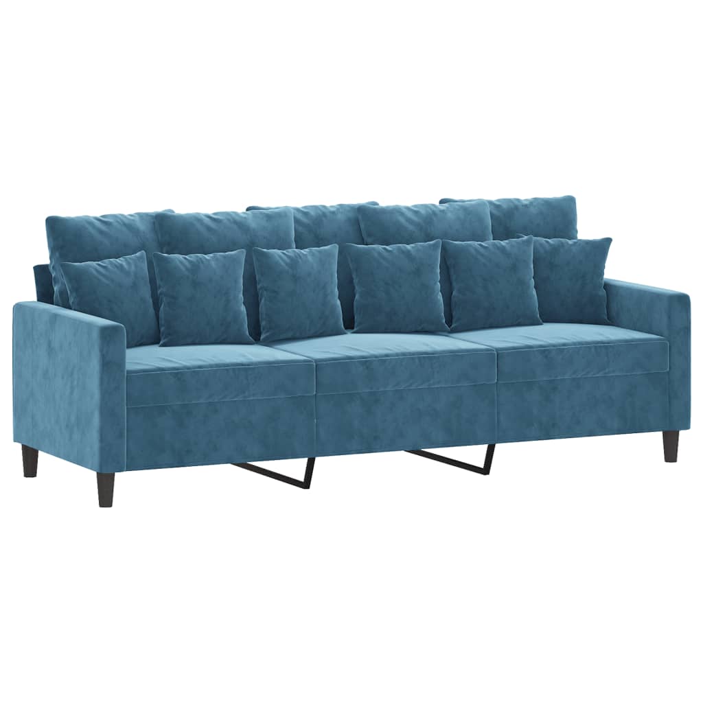 Canapé 3 places velours bleu 180 cm