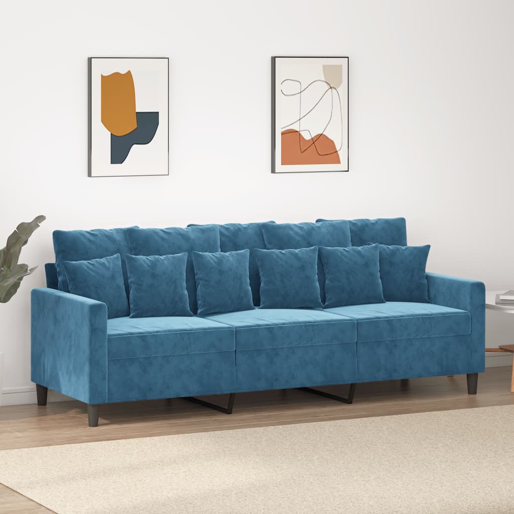 Canapé 3 places velours bleu 180 cm