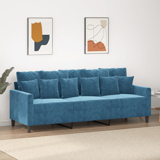 Canapé 3 places velours bleu 180 cm