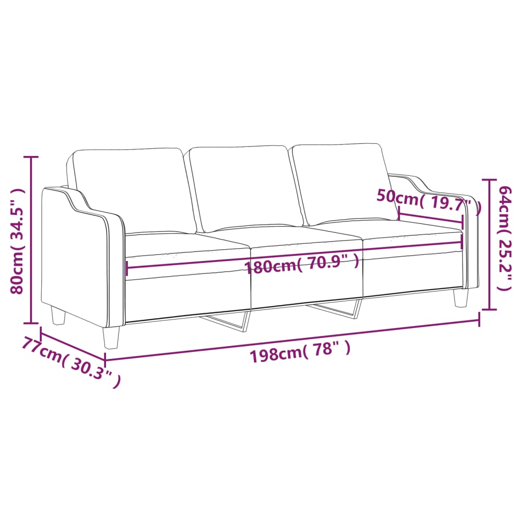 Canapé 3 places tissu jaune clair 180 cm