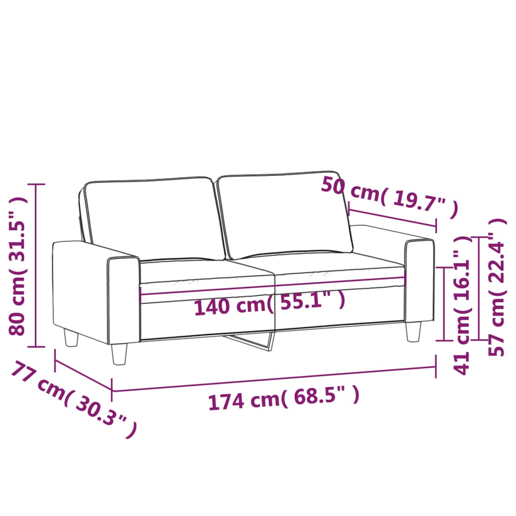 Canapé 2 places tissu marron 140 cm