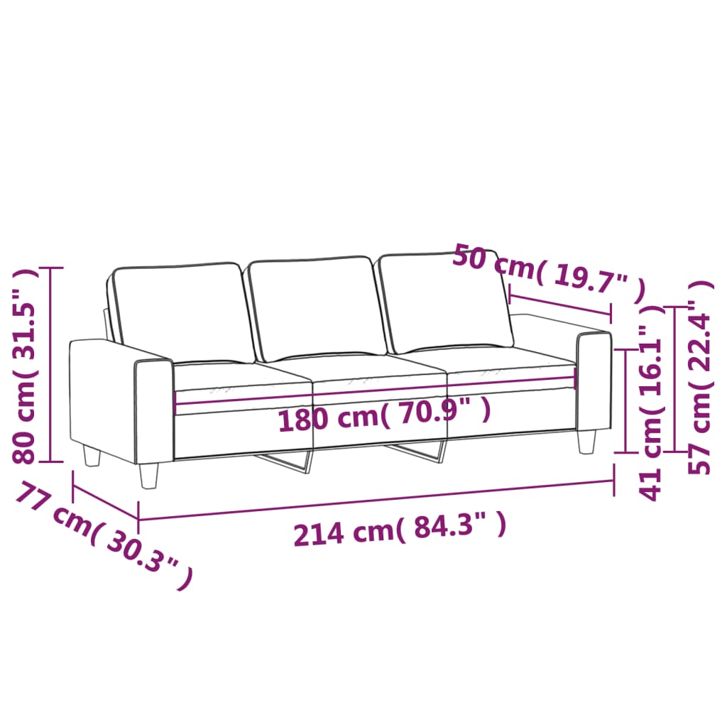 Canapé 3 places tissu marron 180 cm