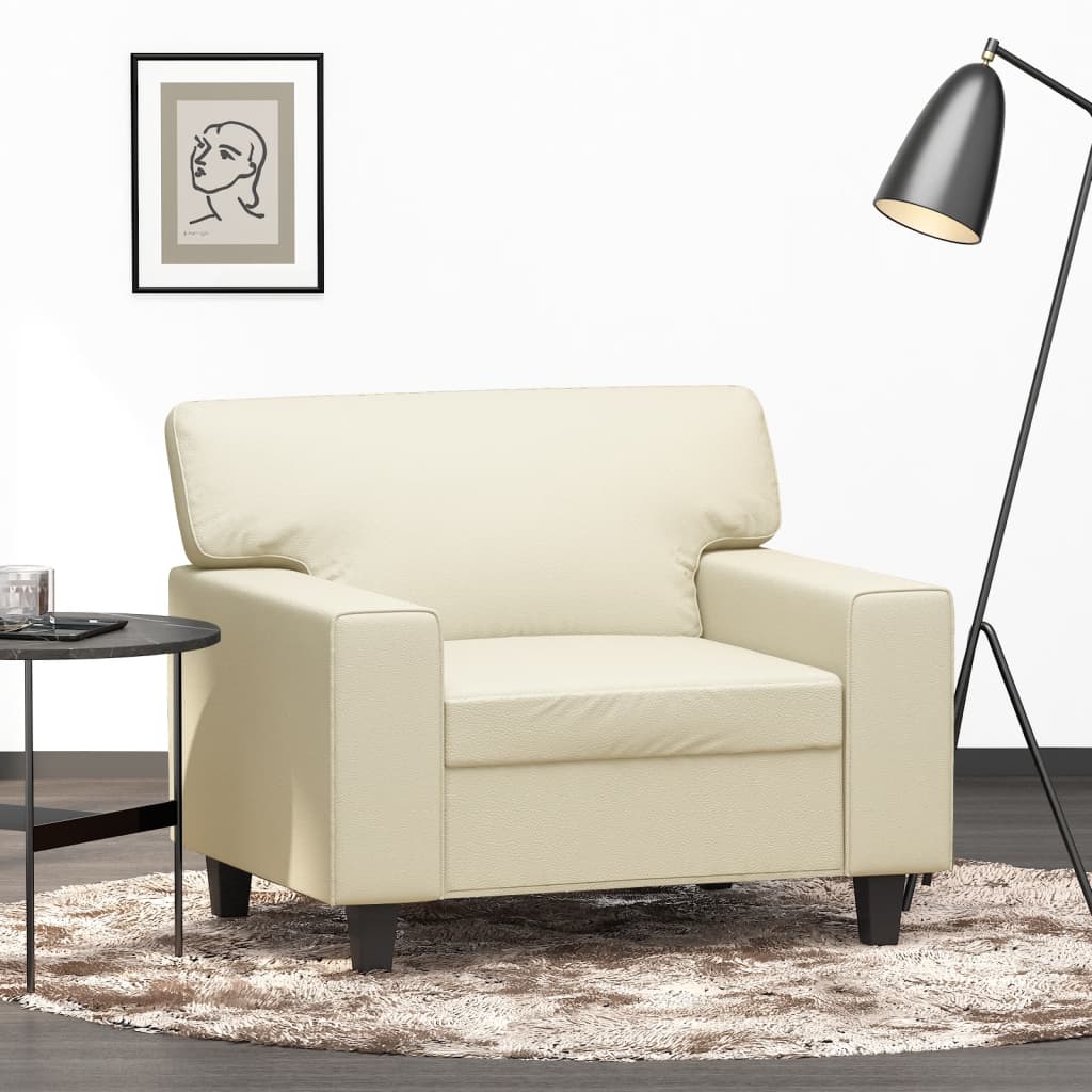 Fauteuil crème 60 cm simili cuir