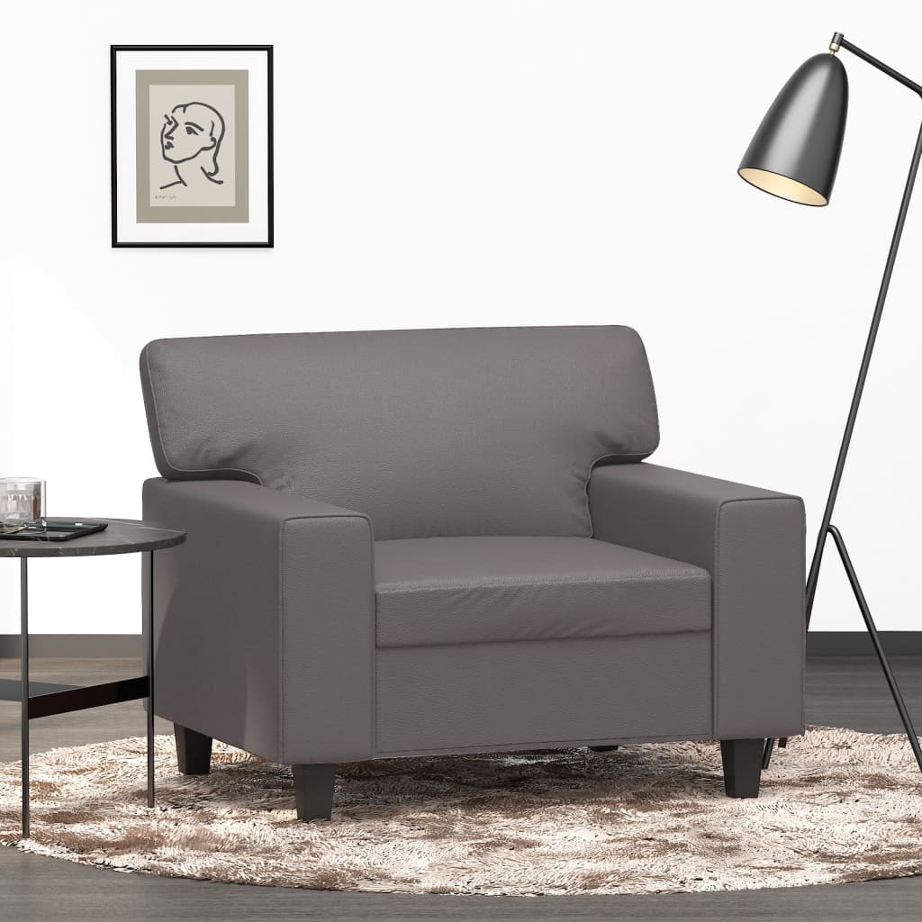 Fauteuil gris 60 cm simili cuir