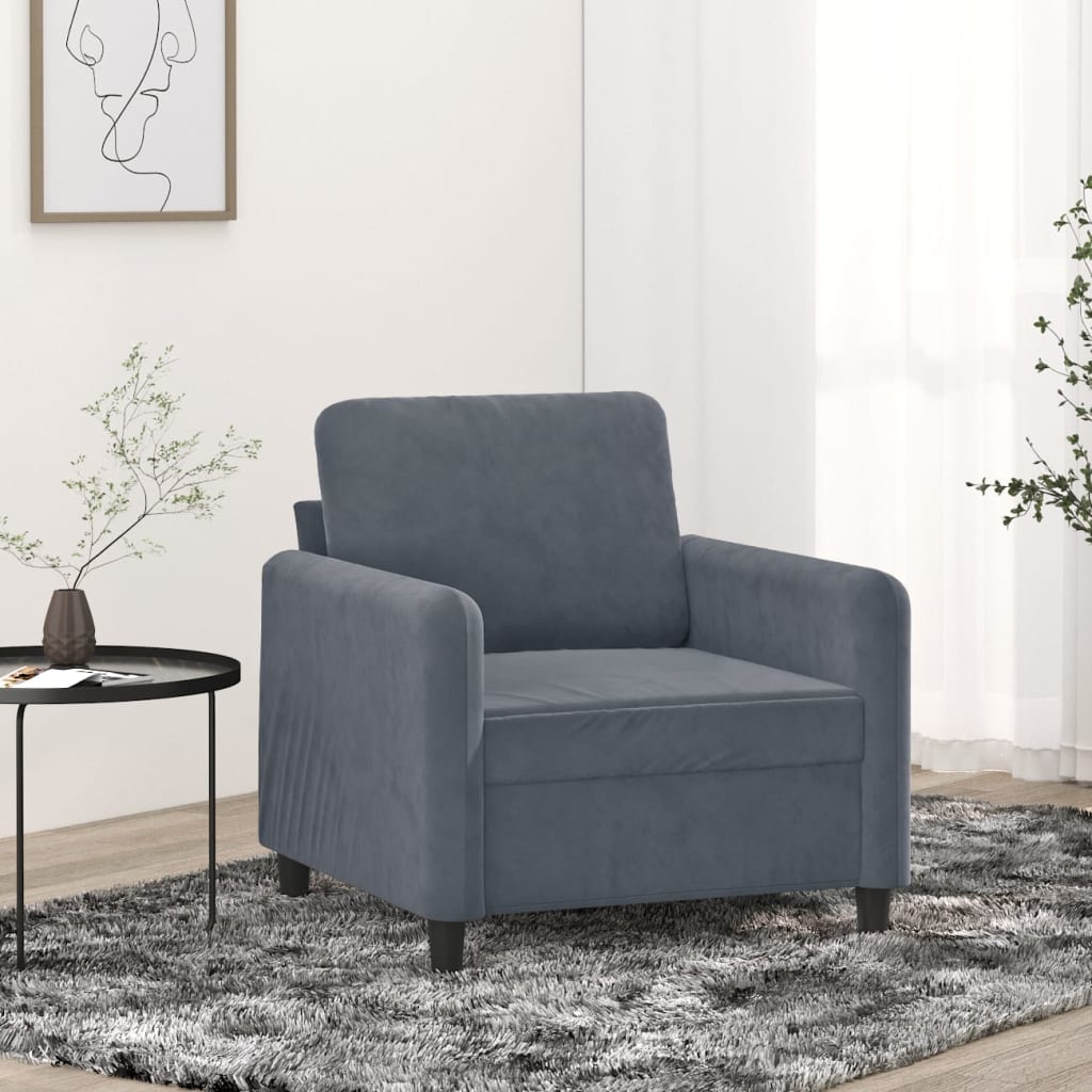 Fauteuil gris foncé 60 cm velours