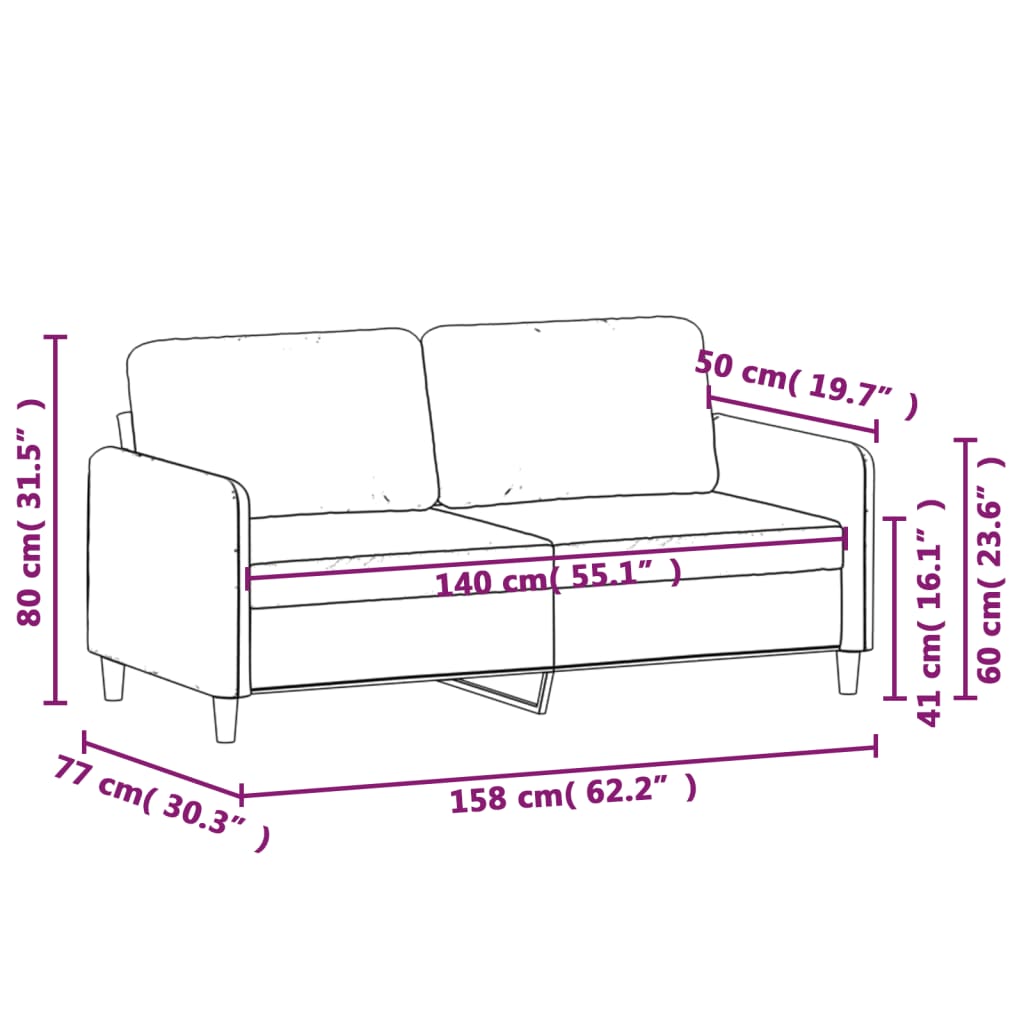 Canapé 2 places gris clair 140 cm velours