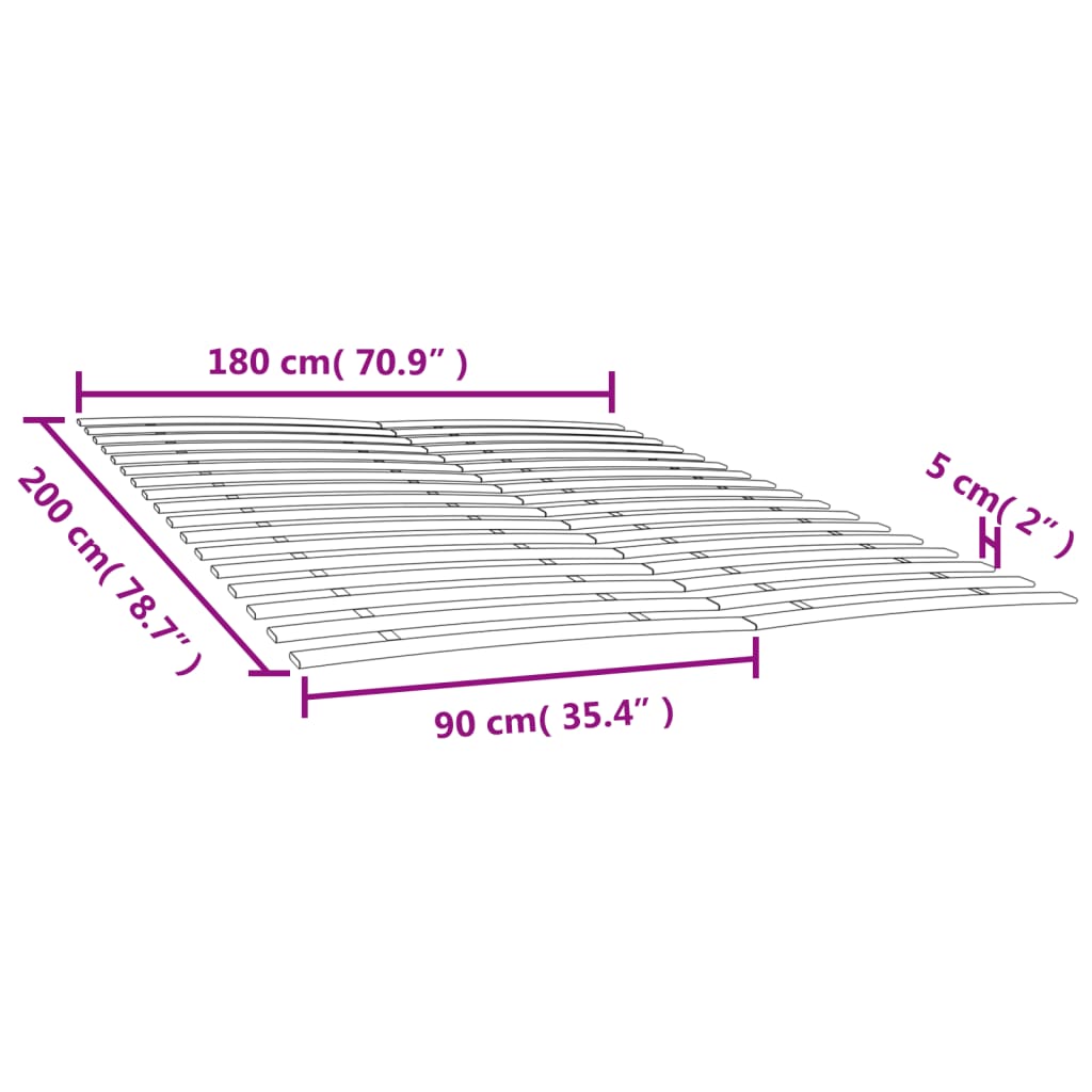 Bettlattenrost Ersatz mit 34 Latten 2 Stk. 90x200 cm