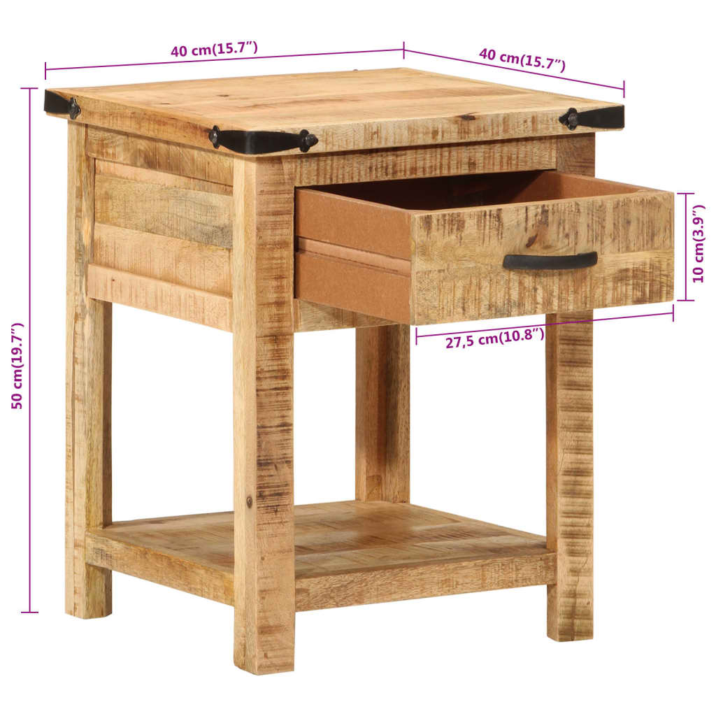 Table de chevet 40x40x50 cm en bois de manguier massif