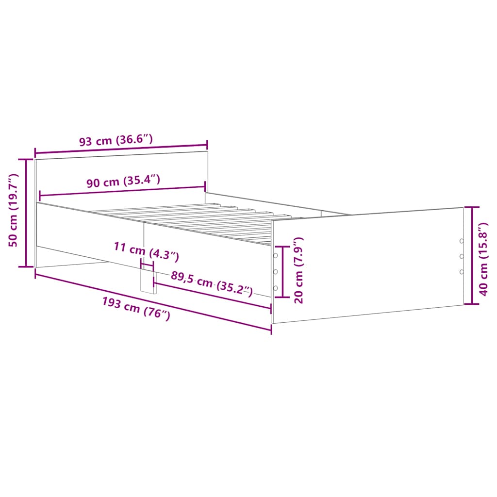 Bed frame Grey Sonoma 90x190 cm wood material
