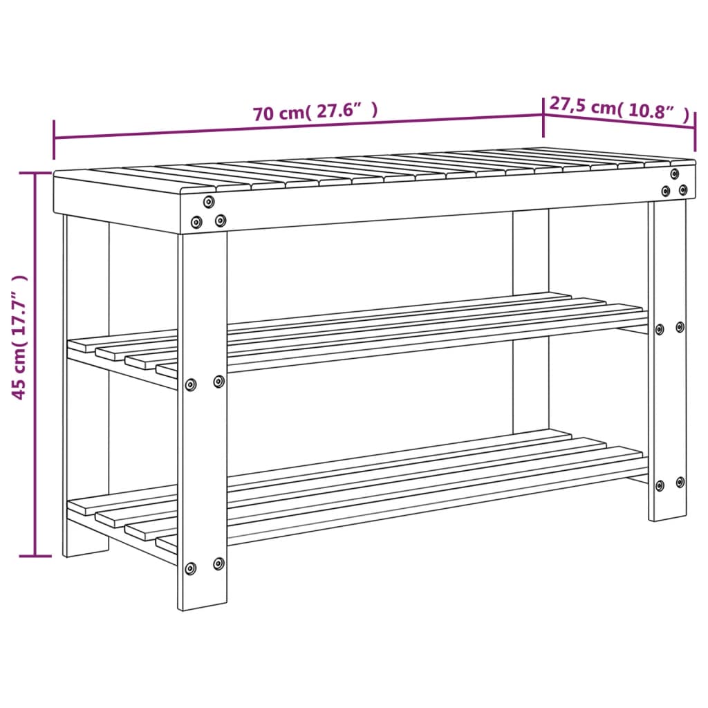Étagère à chaussures avec 3 étagères 70x27,5x45 cm bambou