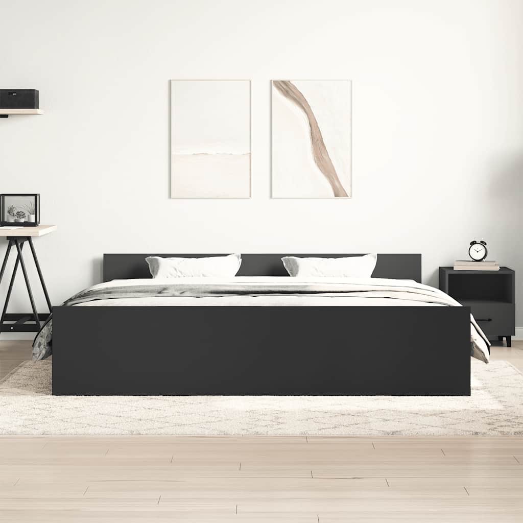 Bettgestell mit Kopf- und Fußteil Schwarz 200x200 cm