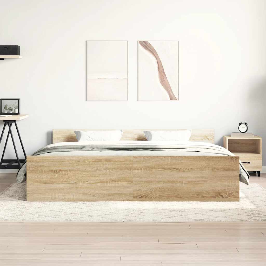 Bettgestell mit Kopf- und Fußteil Sonoma-Eiche 200x200 cm