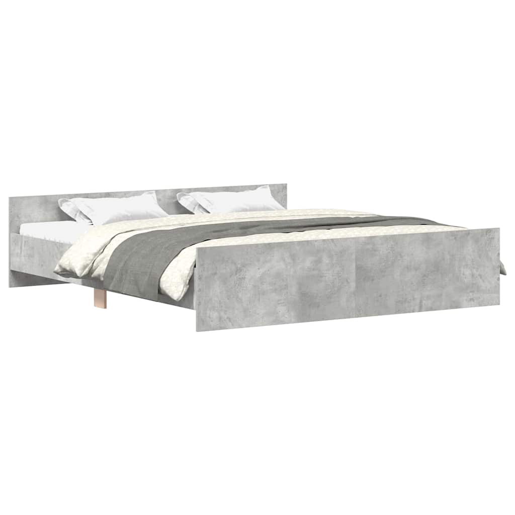 Bettgestell mit Kopf- und Fußteil Betongrau 200x200 cm