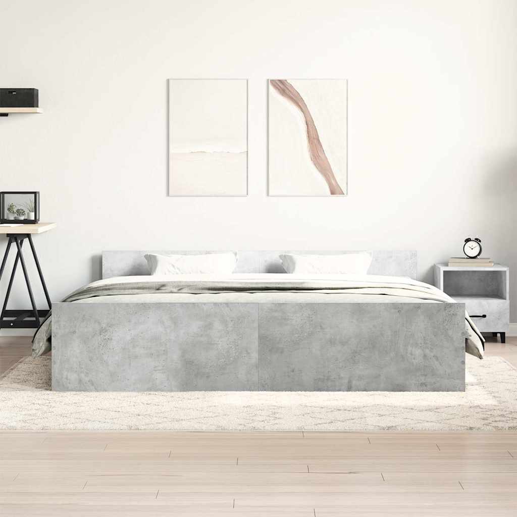 Bettgestell mit Kopf- und Fußteil Betongrau 200x200 cm